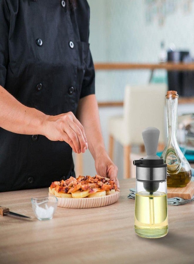 Baskety Glass Olive Oil Dispenser Bottle with Silicone Brush 2 in 1 Oil Dropper & Dispenser for Cooking, Baking - 350 ML (Grey, 1 Piece) - Image 4